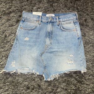 Large distressed mini jean skirt/ never worn